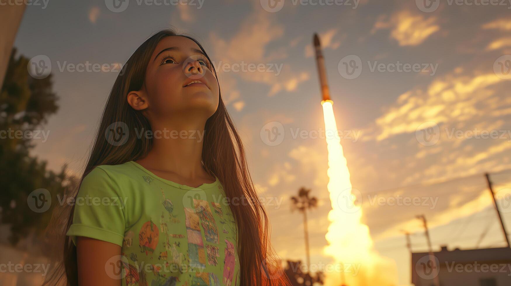 The Rockets Soaring Flight Captivates the Lime Green Girl photo