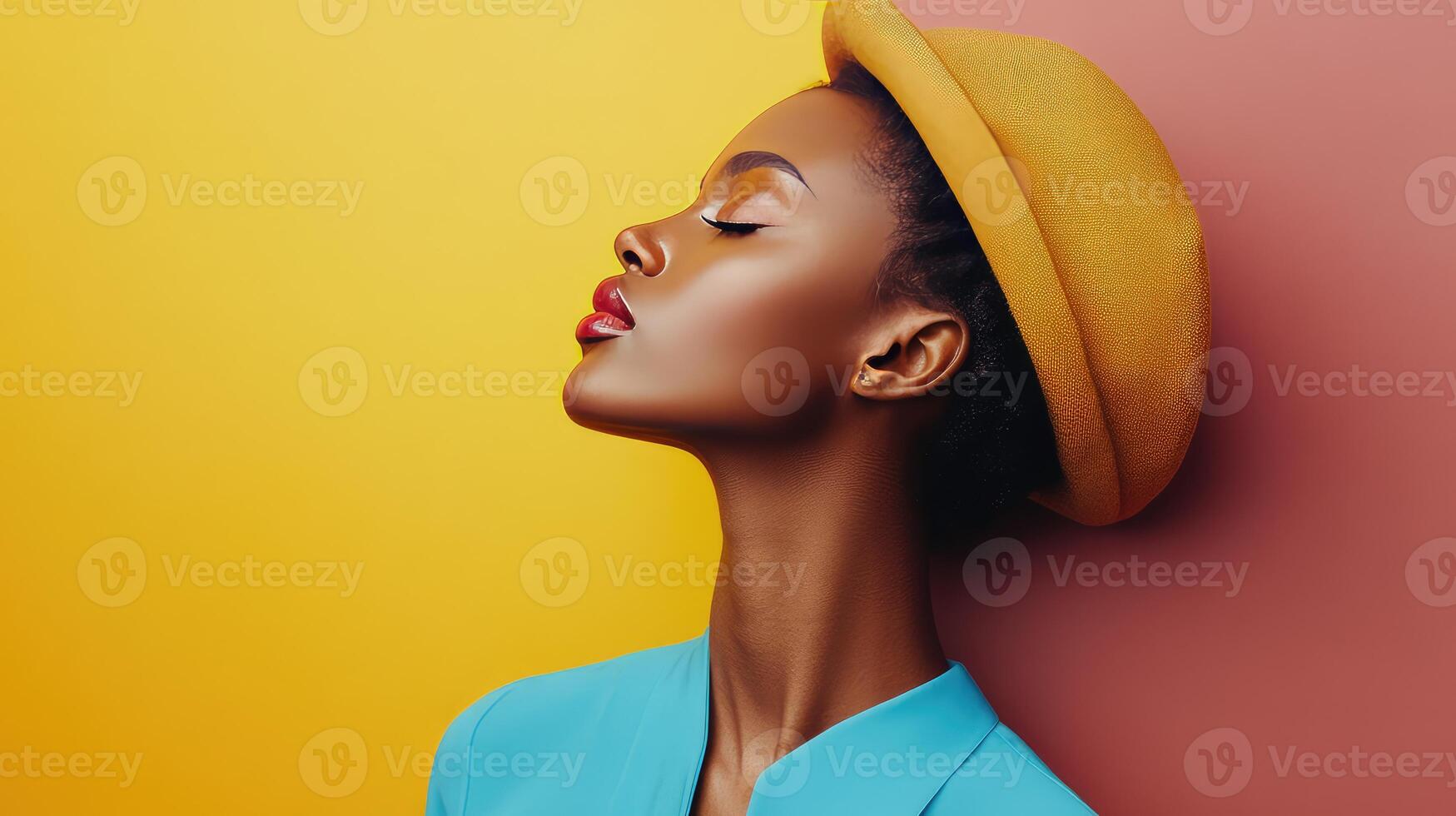 Vibrant Shapes Pop Against Solid Backdrop with Trendy Beret photo