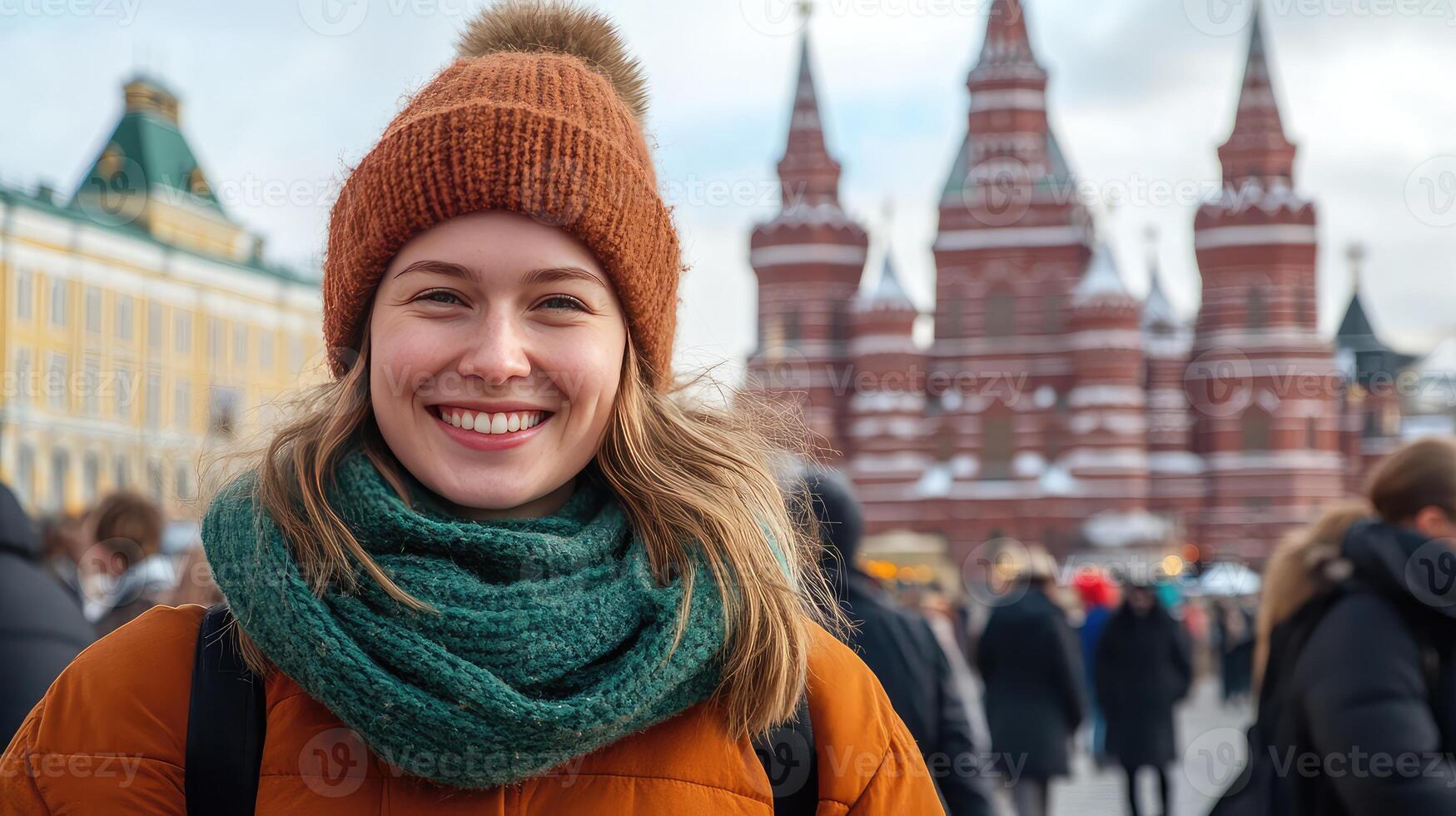 Vibrant Red Square Filled with Locals and Tourists photo