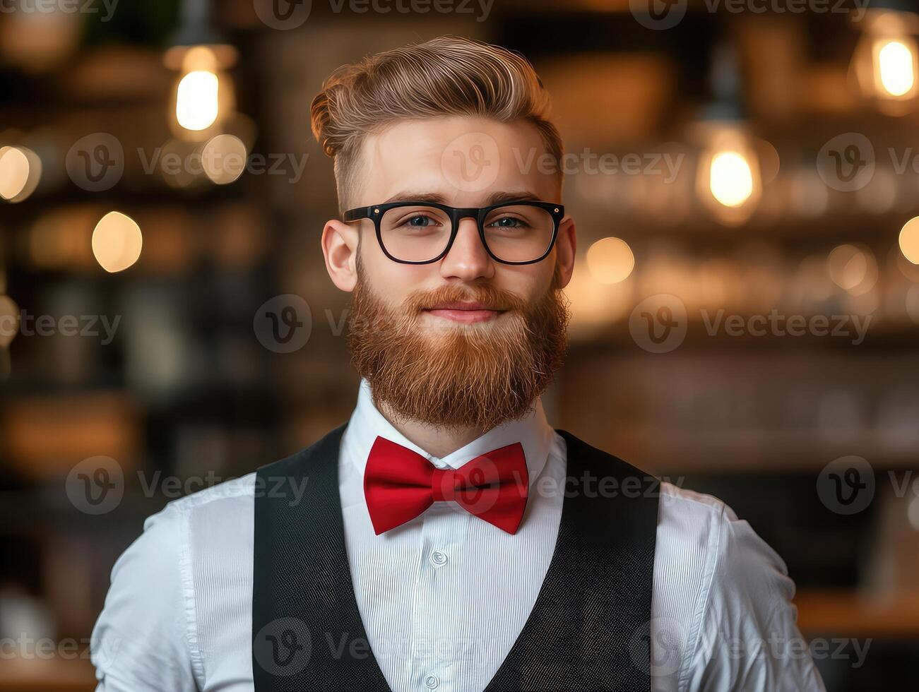 Sharp Style Bold and Confident Man in Red Bowtie photo