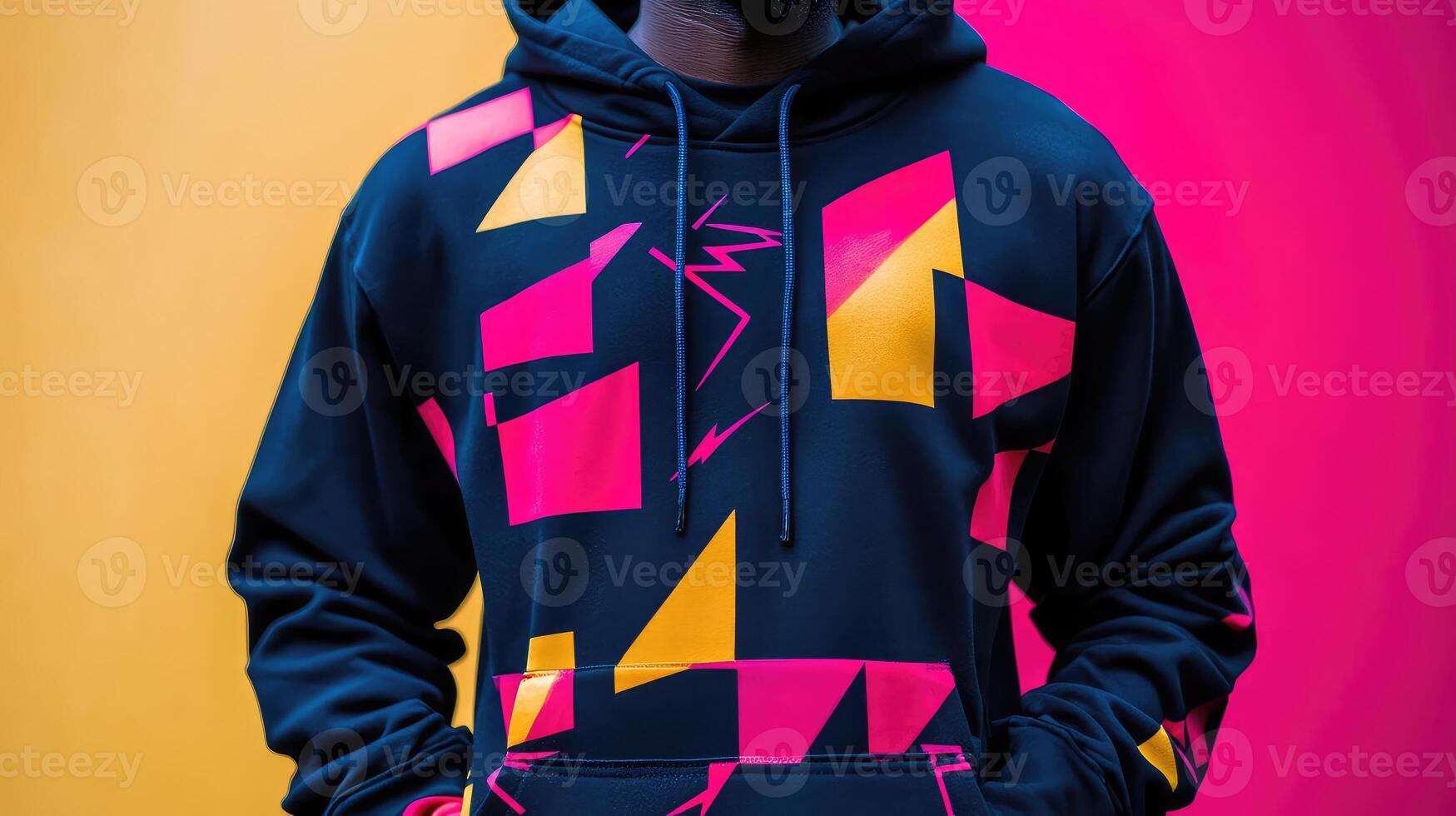 Stylish Hoodie with Thunderbolt Symbol and Check Pattern Design photo