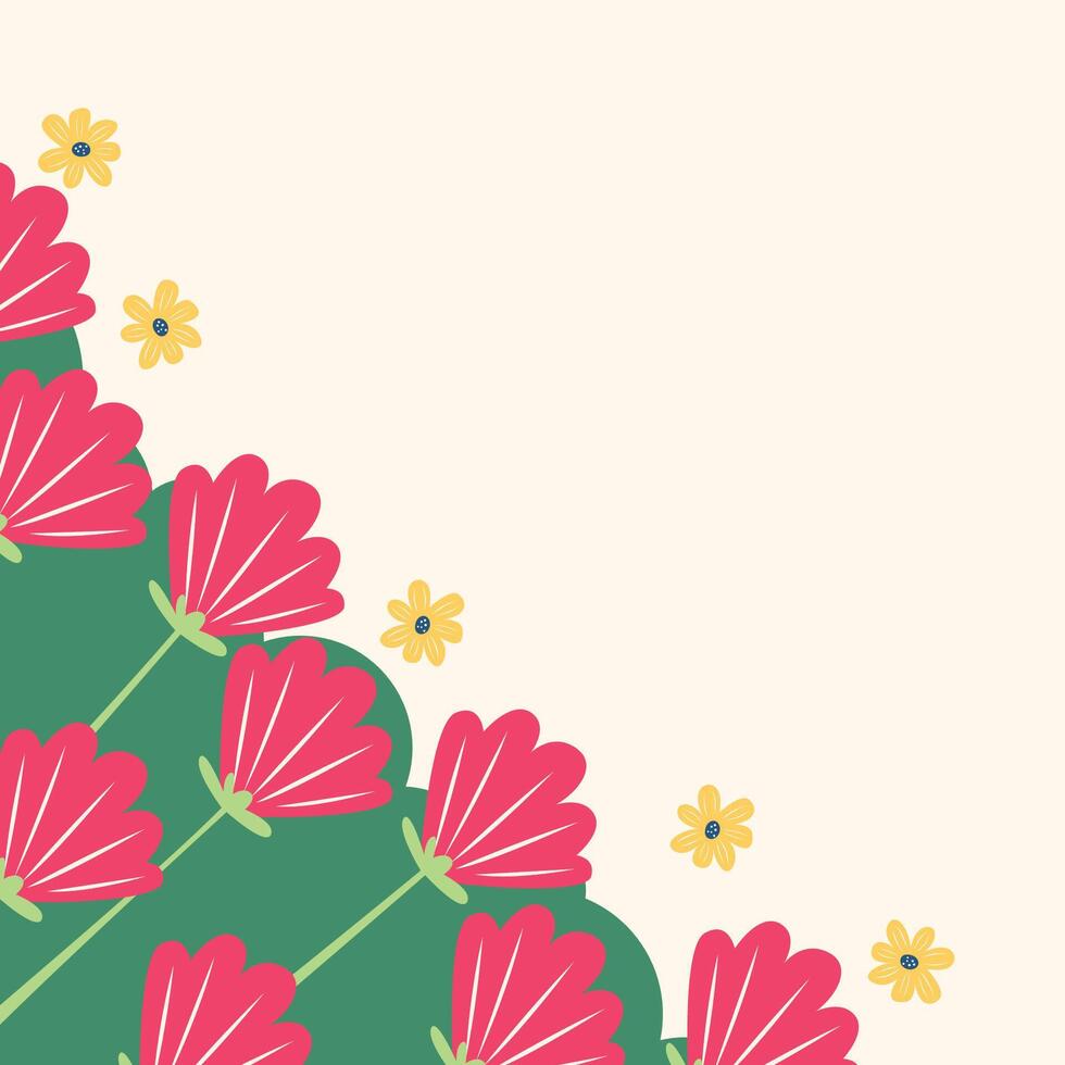 Flat spring flowers greeting card background template vector