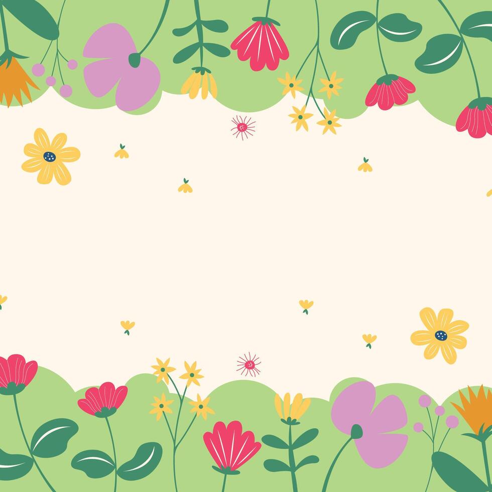 Flat spring flowers greeting card background vector