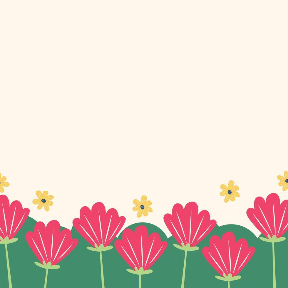 Flat spring pink flower greeting card background template vector