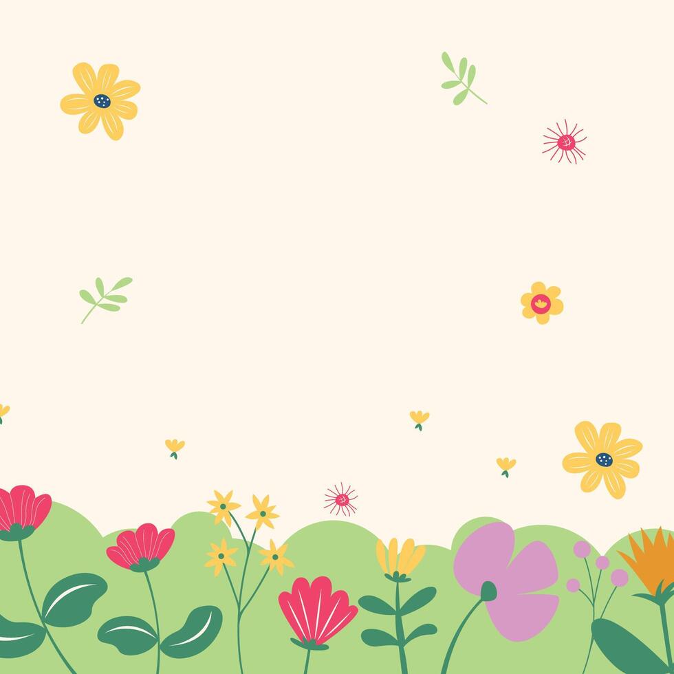 Flat spring colorful flower greeting card background template vector