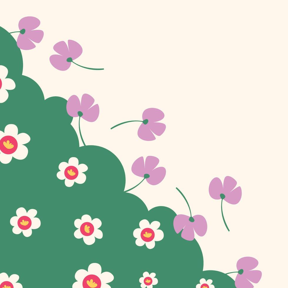 Flat spring flowers greeting card background template illustration vector