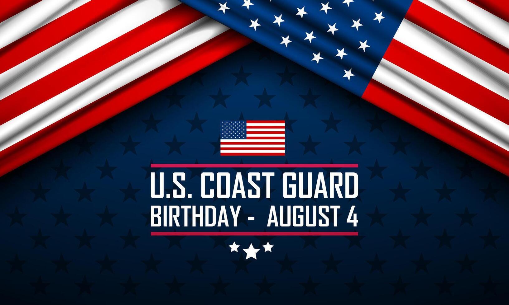 U.S. Coast Guard Birthday August 4 background with US Flags illustration vector