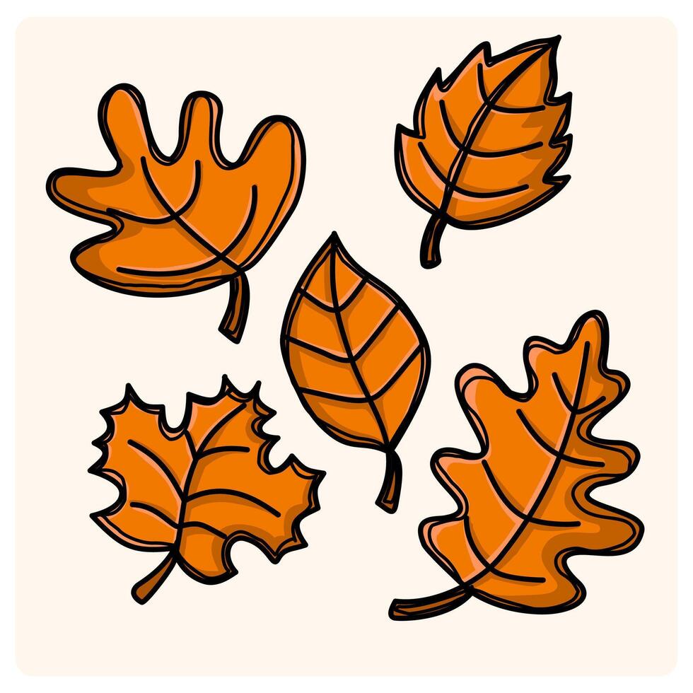 Autumn Leaves Collection with doodle drawing style vector