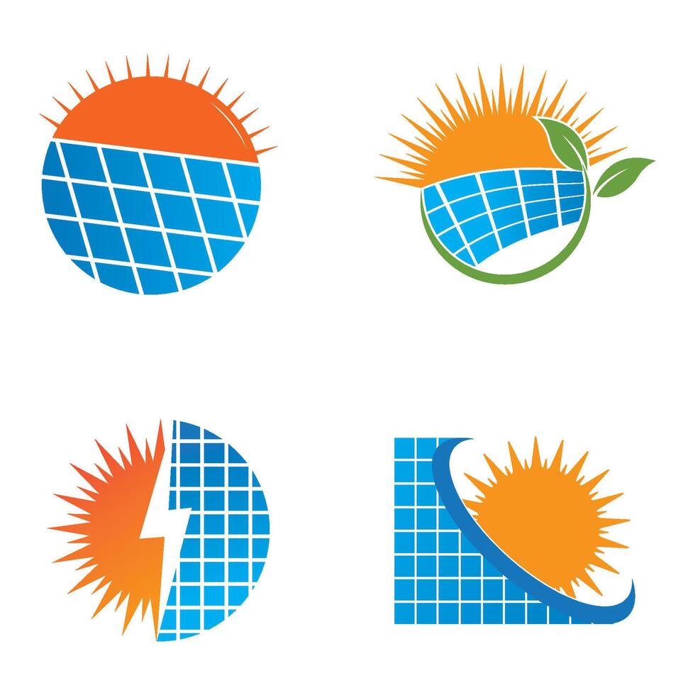 set Solar panel energy electric logo design vector