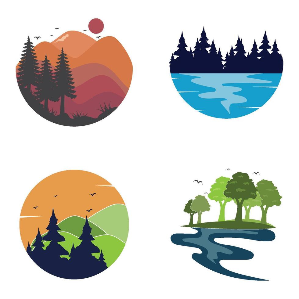 Set logo design creative pine moon, forest, logo design template vector