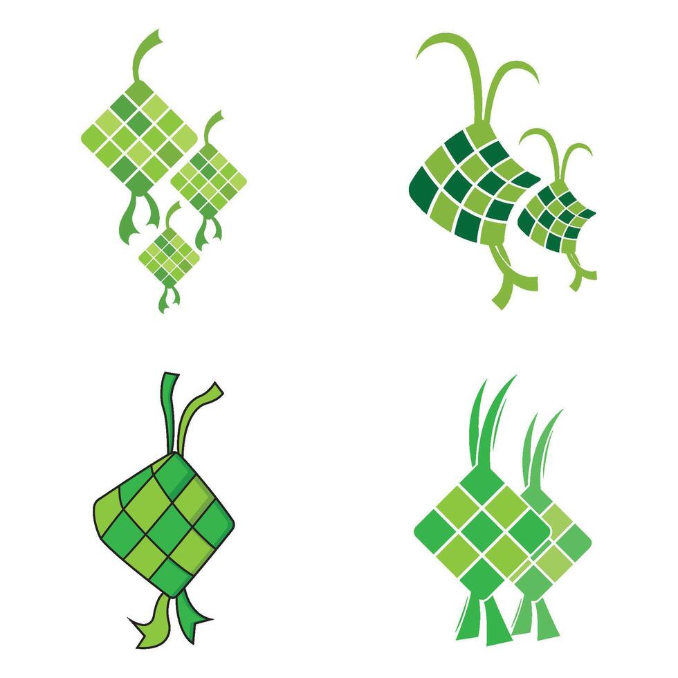set ketupat or rice dumplings in flat style vector