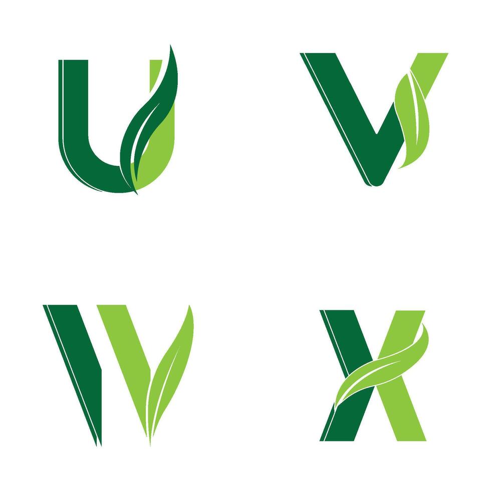 Set of green eco letters logo with leaves design vector