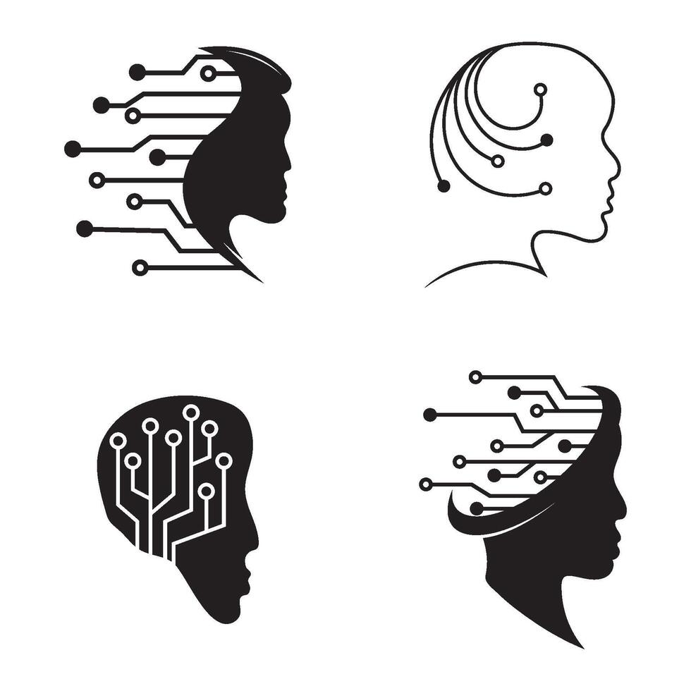 Set Artificial intelligence and human face logo template vector
