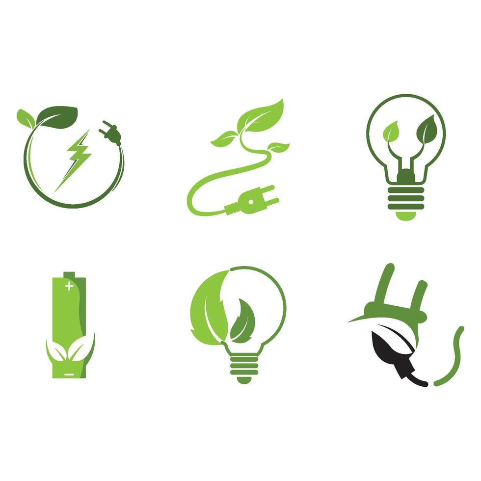set Save energy symbol. Energy icon with green leaf. Eco friendly, environmentally. Eco icon vector