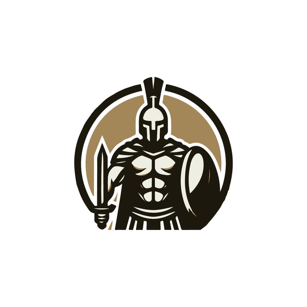 spartan warrior with sword and shield in a circle vector