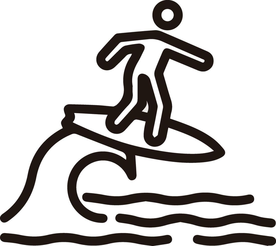 A black and white drawing of a man on a surfboard vector