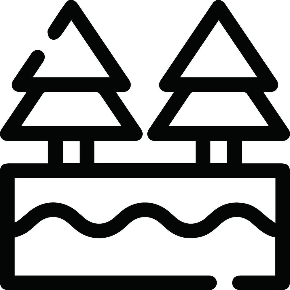 A black and white icon of a tree and a river vector