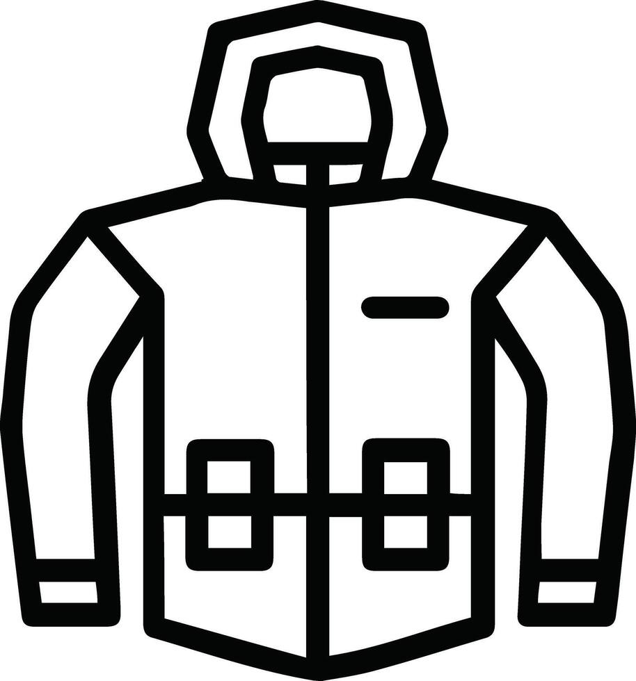 A black and white illustration of a jacket outline vector
