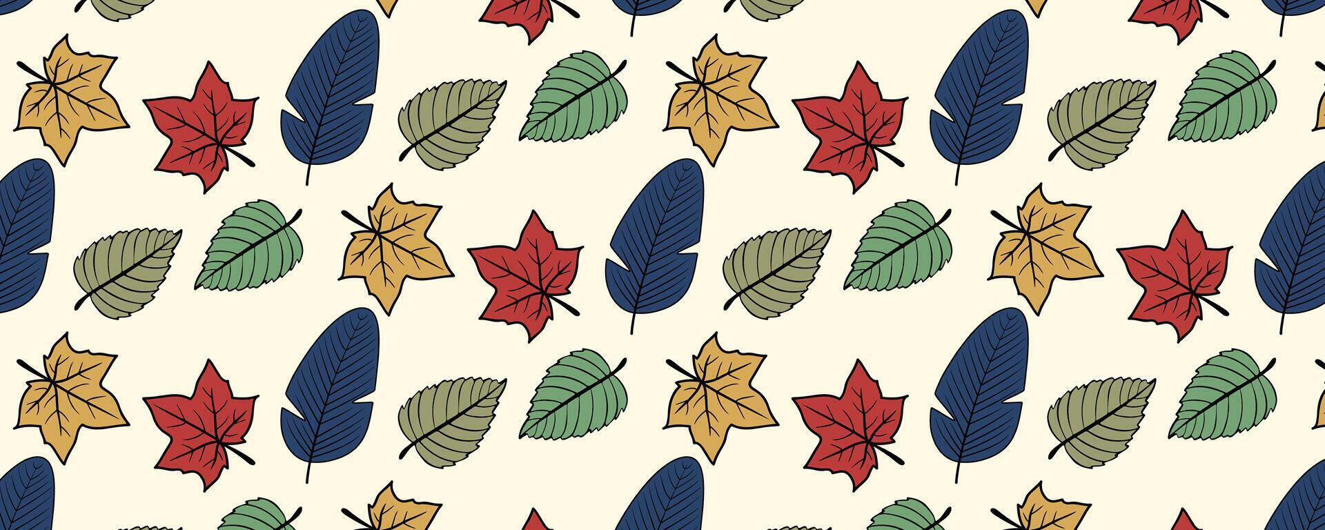 a pattern with colorful leaves and feathers vector