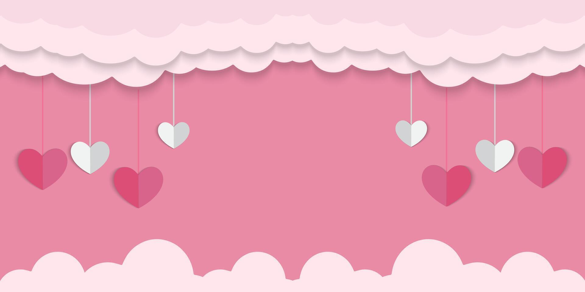 paper cut heart background with clouds and hearts vector