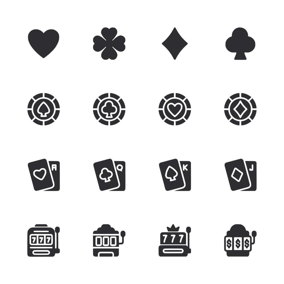 A set of black and white icons for a casino game vector