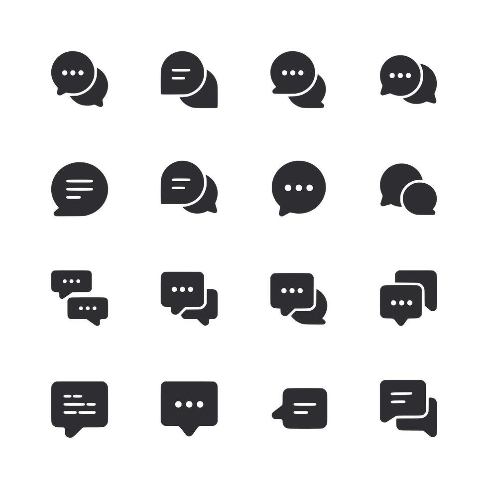 A set of black and white icons of speech bubbles vector