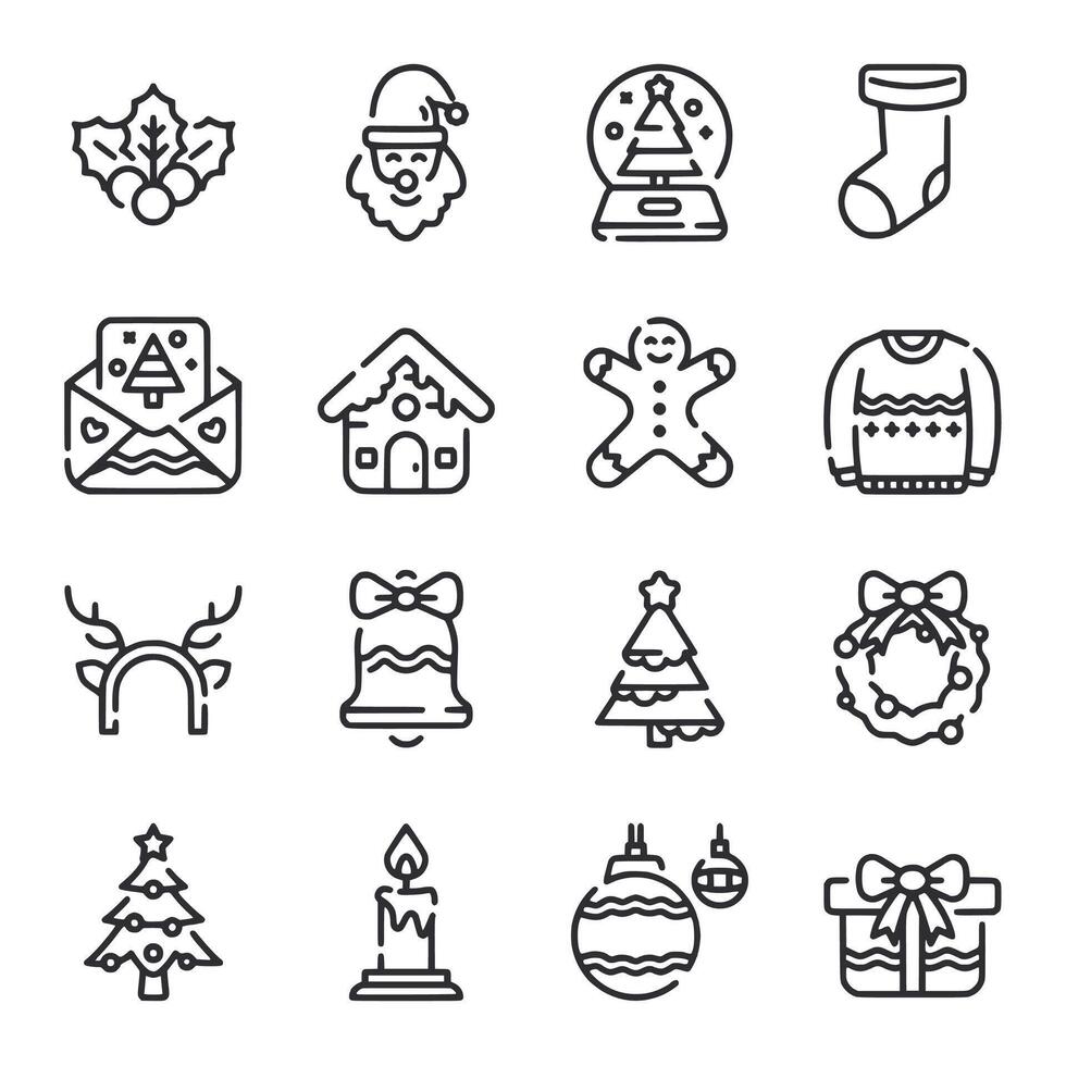 A set of Christmas icons including a Santa Claus hat, a Christmas tree vector