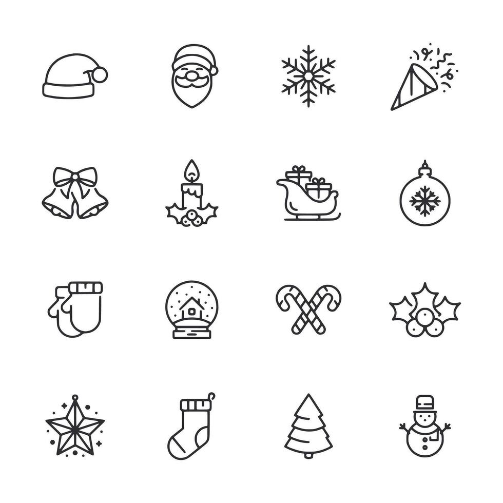 A set of Christmas icons including Santa Claus, snowflakes, bells vector