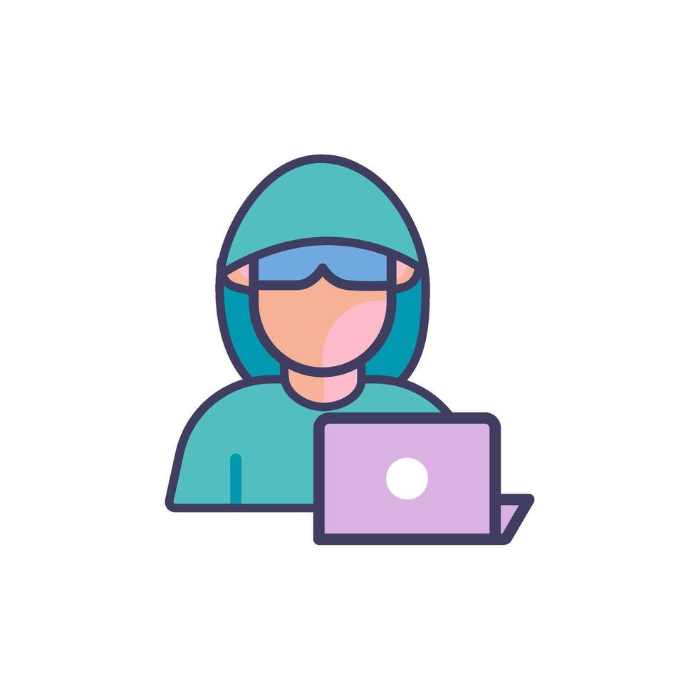 Hacker with laptop on white background. vector