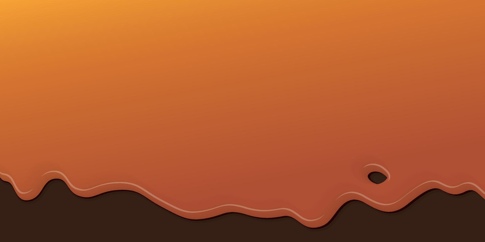 Melted caramel syrup pouring on brown background graphic illustration have blank space. vector