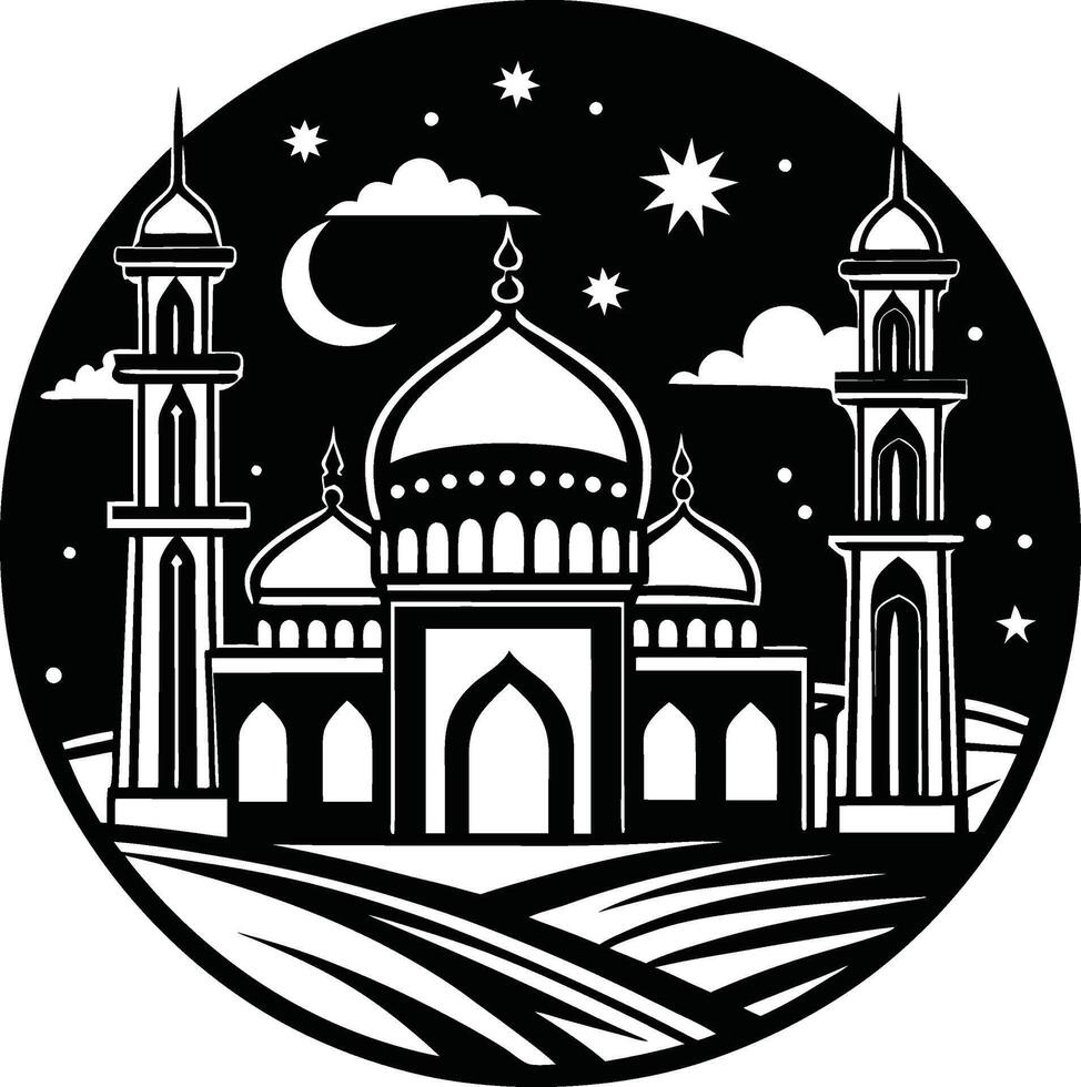 Majestic Mosque Silhouette with Dome Design vector