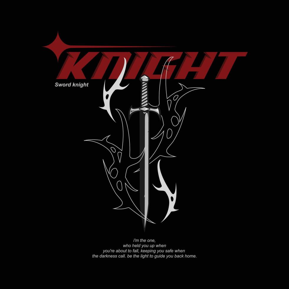 Sword knight with metallic streetwear design vector