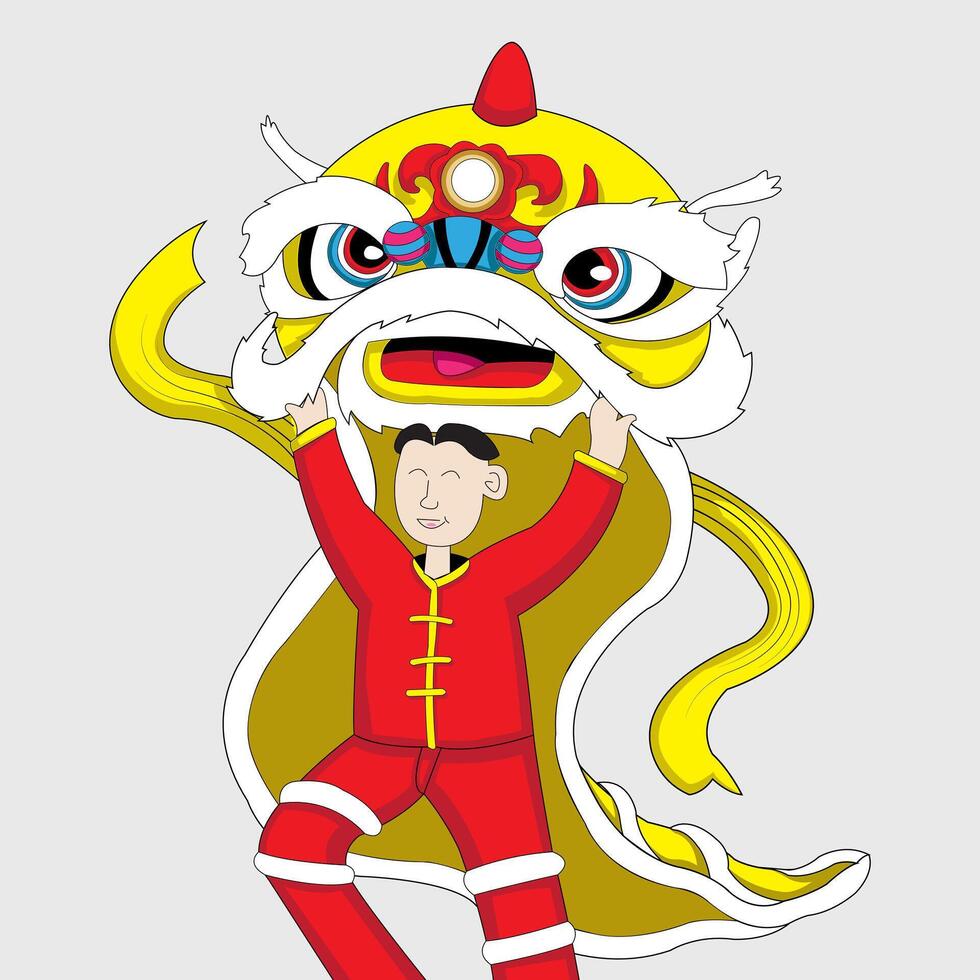 Editable illustration of lion dance for Chinese New Year celebration. Gong Xi Fa Cai. Imlek. Barongsai. vector
