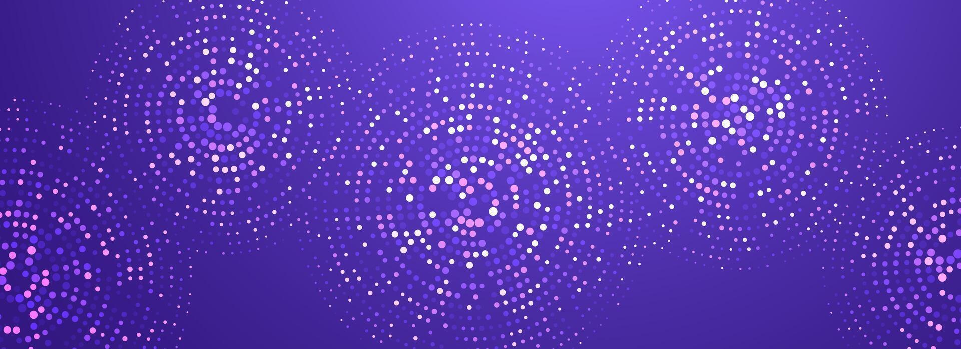 Digital technology pattern background. Glowing purple dotted circle wallpaper. Abstract dot round grid backdrop for business, science, healthcare, medicine, finance design. texture vector