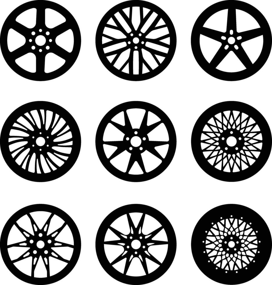 Set of car rims design silhouette illustration vector