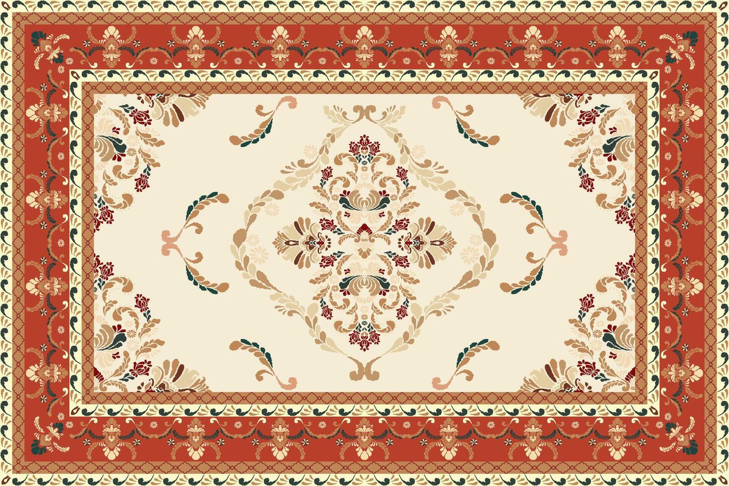 Persian Carpet Texture, abstract ornament. Round mandala pattern, Middle Eastern Traditional Carpet Fabric Texture. Turquoise milky blue grey brown yellow red vector