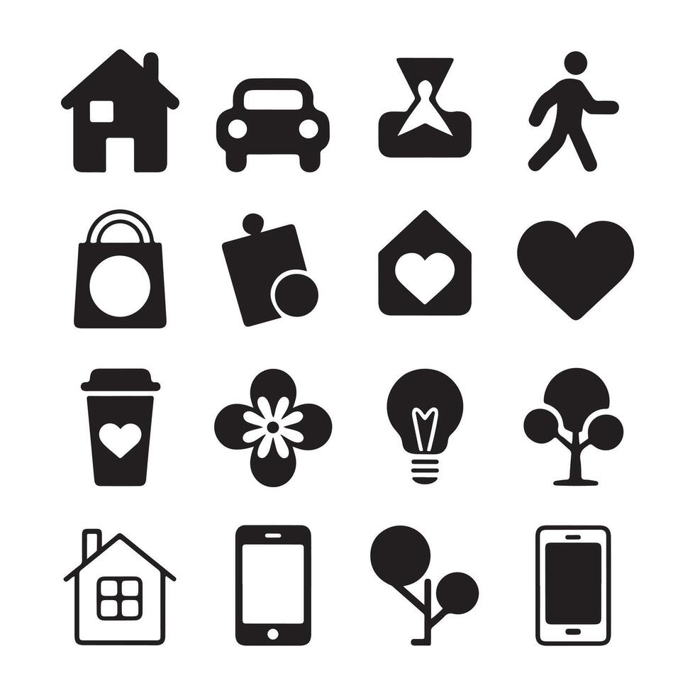 Set of various icons featuring symbols of daily objects, abstract ideas, and lifestyle elements. illustration vector