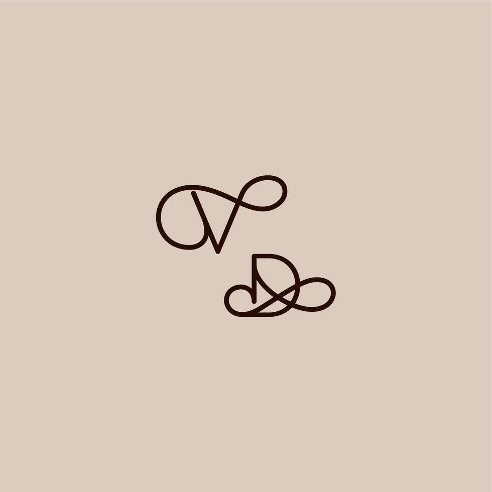 luxurious organic style and elegant concept VD wedding typography monogram letter dynamic line initial vector