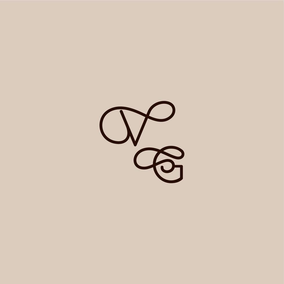 luxurious organic style and elegant concept VG wedding typography monogram letter dynamic line initial vector