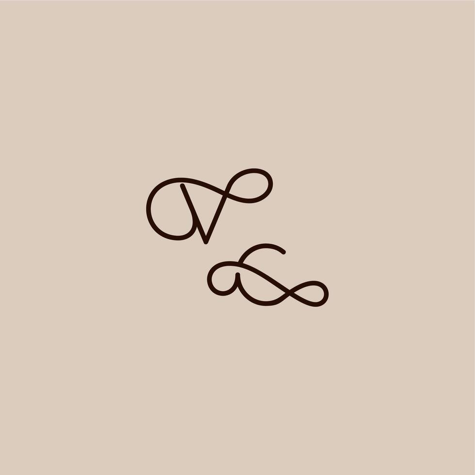 luxurious organic style and elegant concept VC wedding typography monogram letter dynamic line initial vector