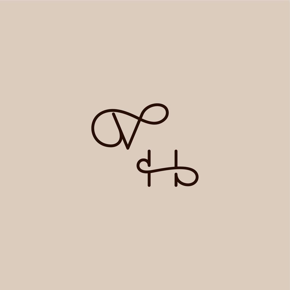 luxurious organic style and elegant concept VH wedding typography monogram letter dynamic line initial vector