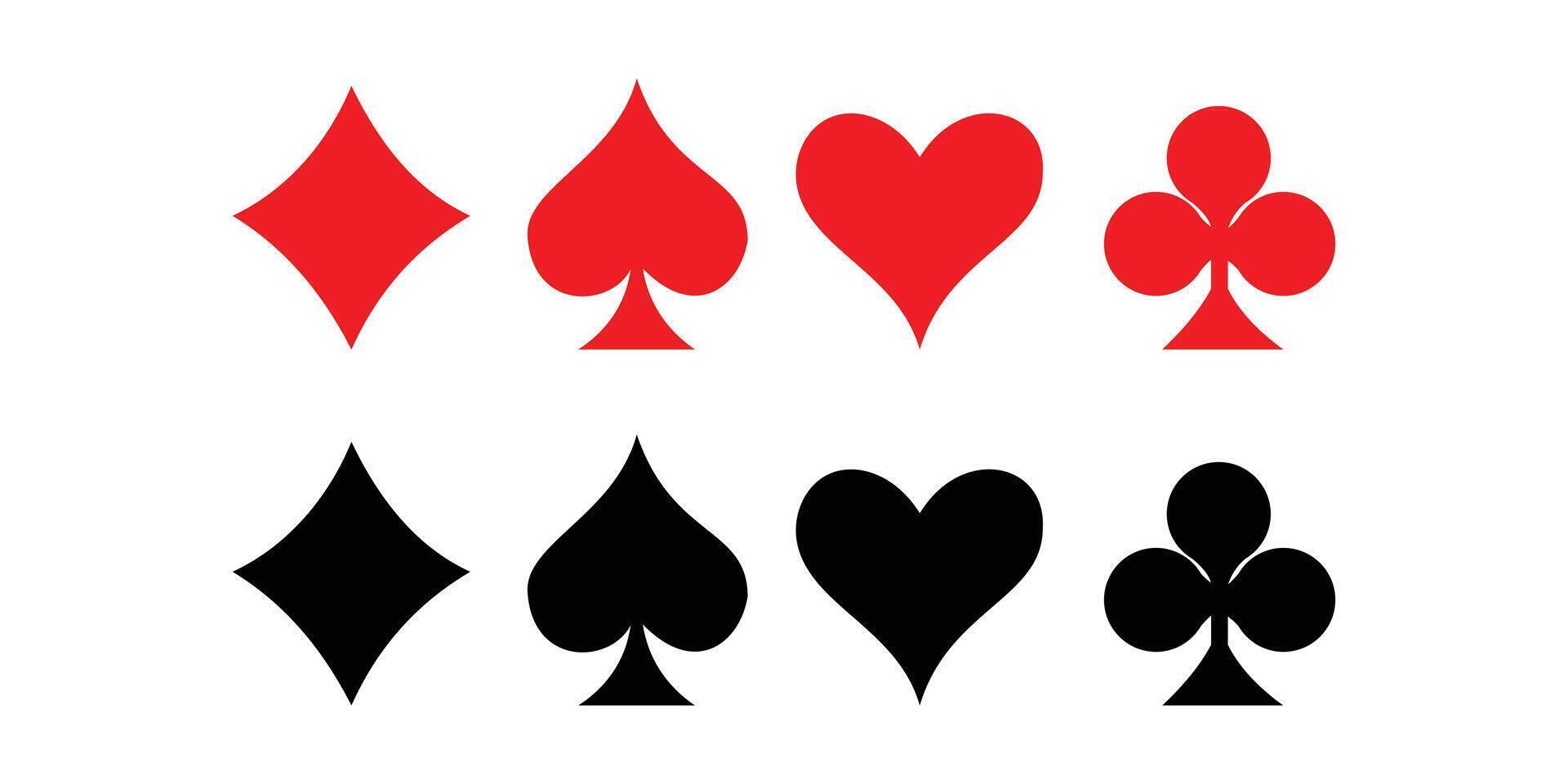 Playing cards icons set both black and red isolated on transparent background. Playing cards suits icon set. vector