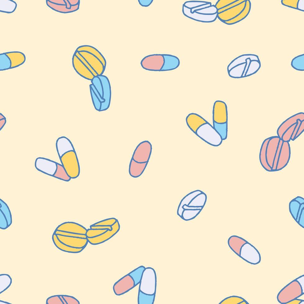 Pill Capsule Seamless Pattern illustration for Print, Wallpaper, Decoration. vector