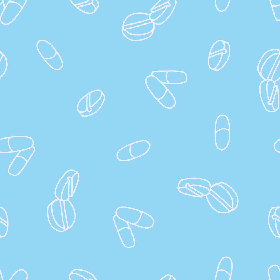 Outline Pill Capsule Seamless Pattern illustration for Print, Wallpaper, Decoration. vector