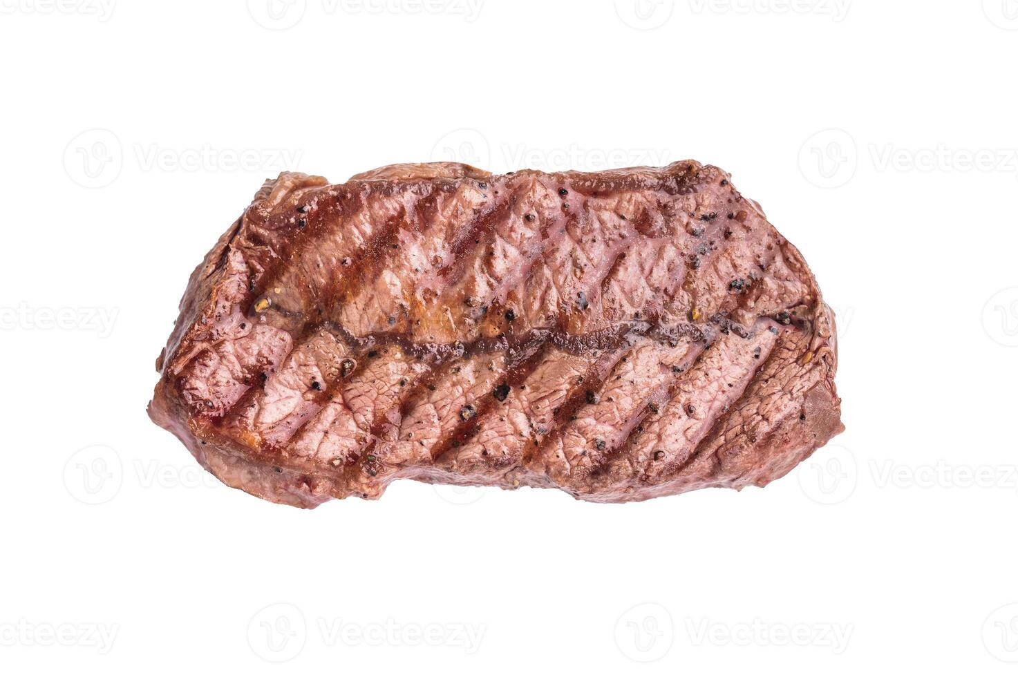 Grilled Top blade steak, shoulder beef meat isolated on white background. top view photo