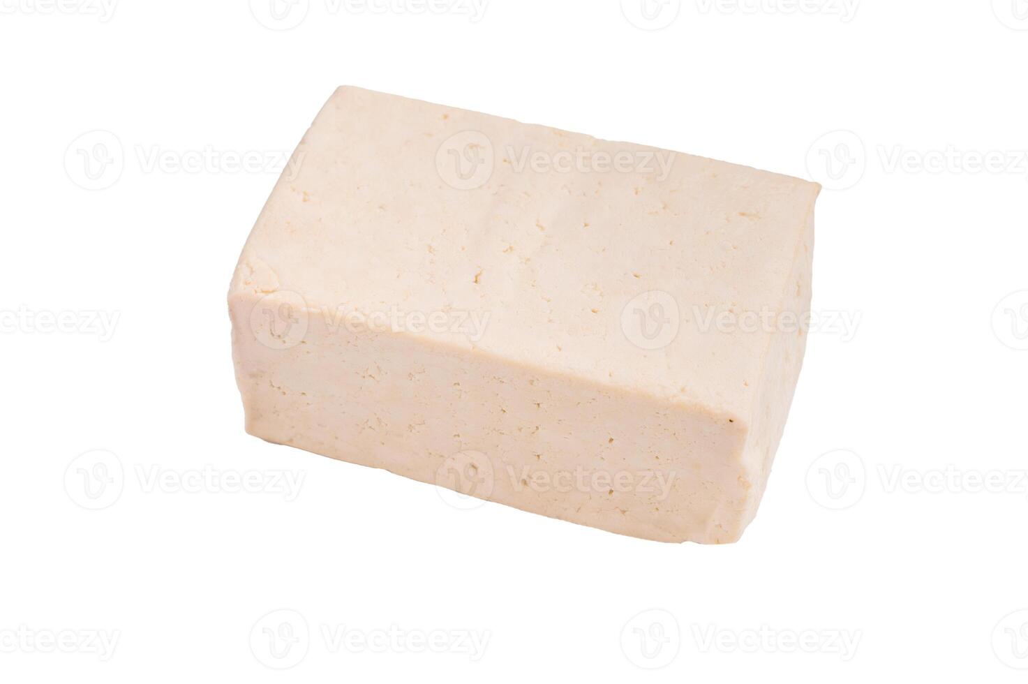 Organic vegetarian soy tofu isolated on white background. top view photo