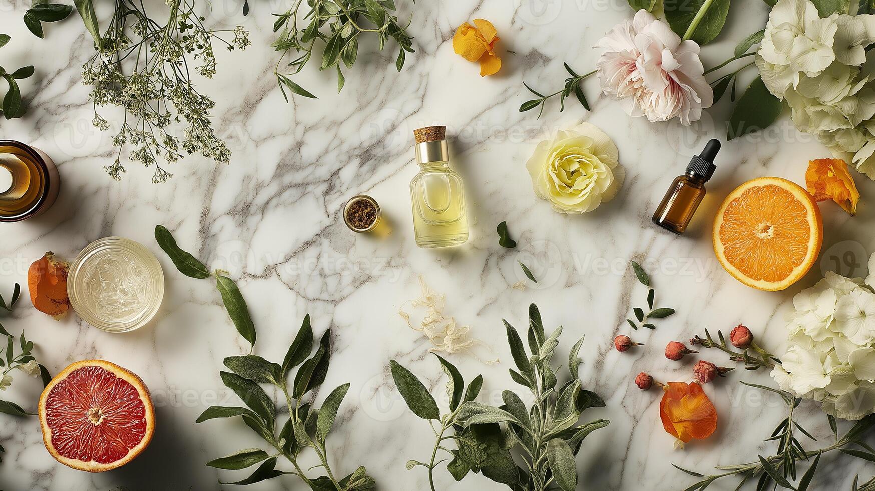 Organics and beauty. Flower essences and citrus. photo