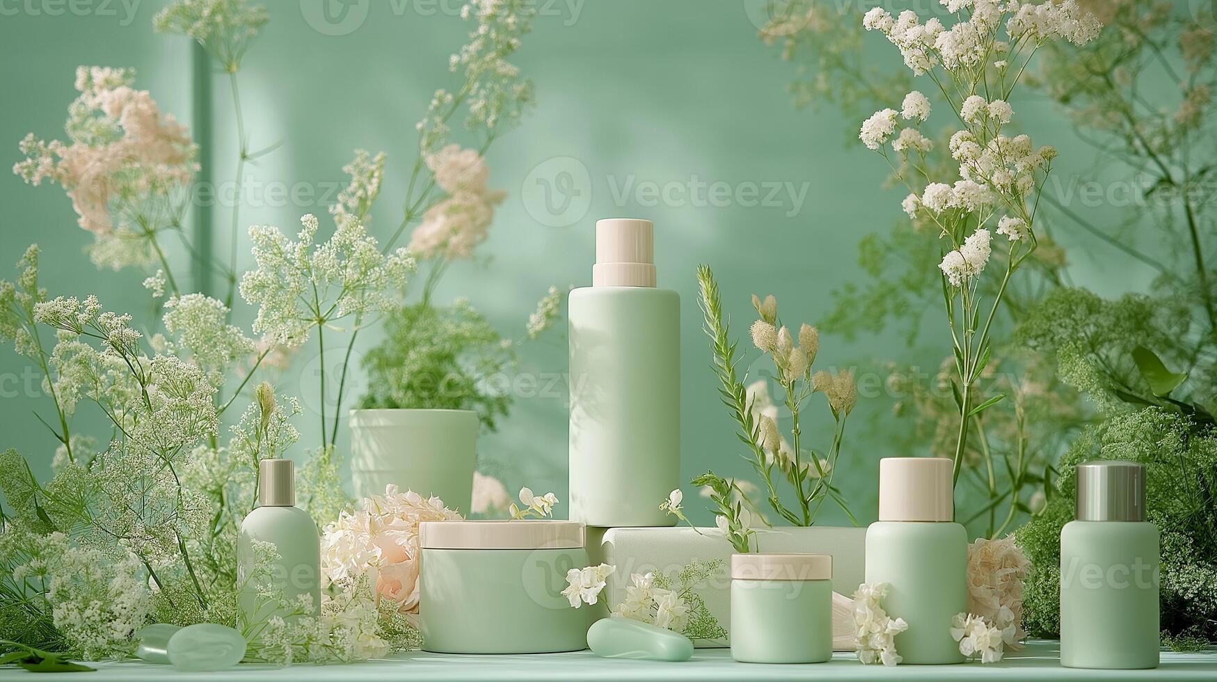 Green grooming cosmetics. photo