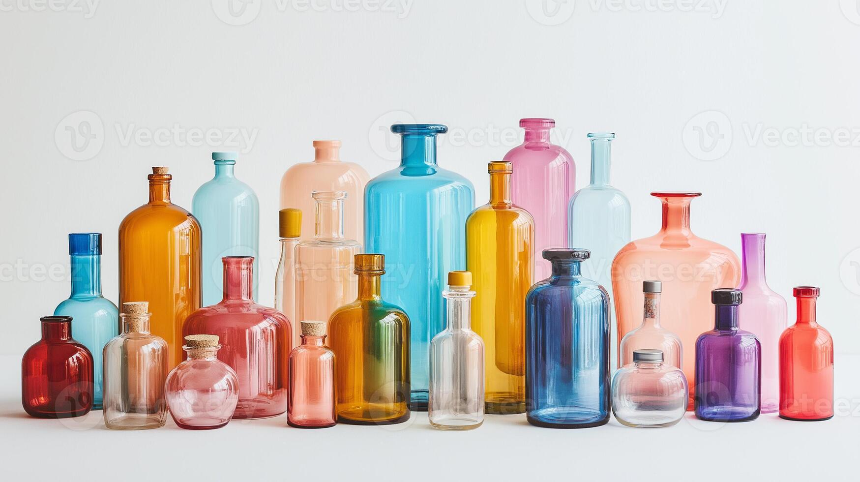 Colorful glass bottles. photo