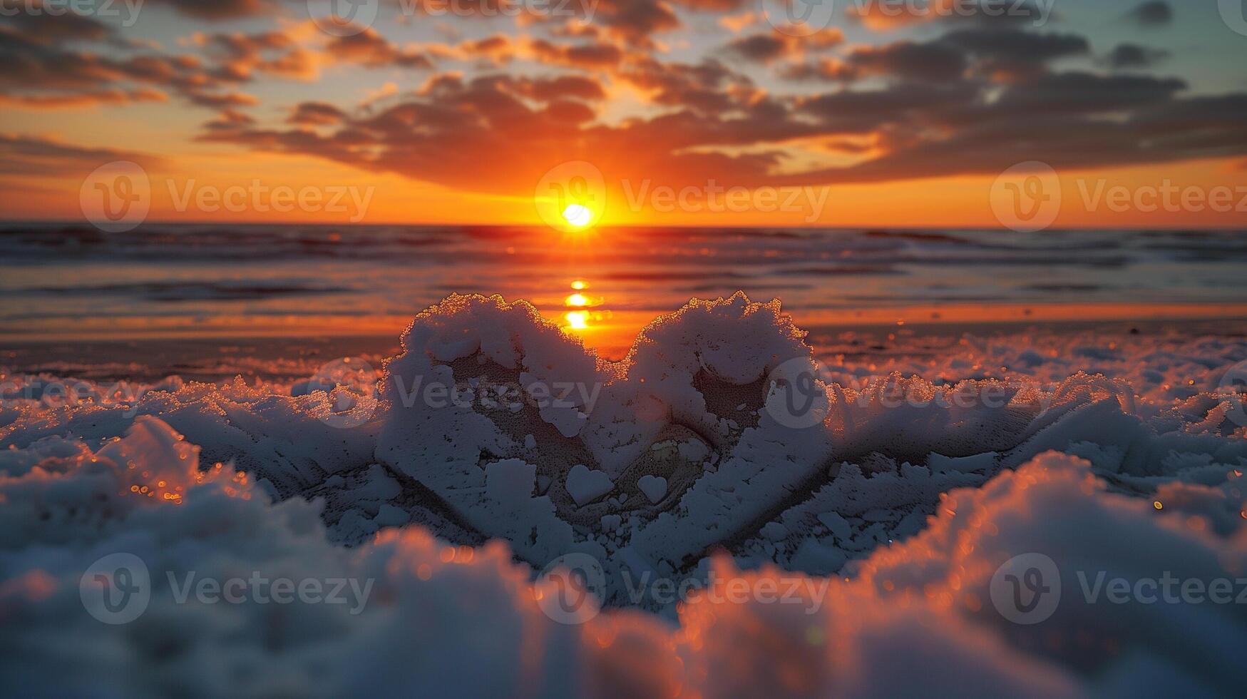 A heart of frost at sunset. photo